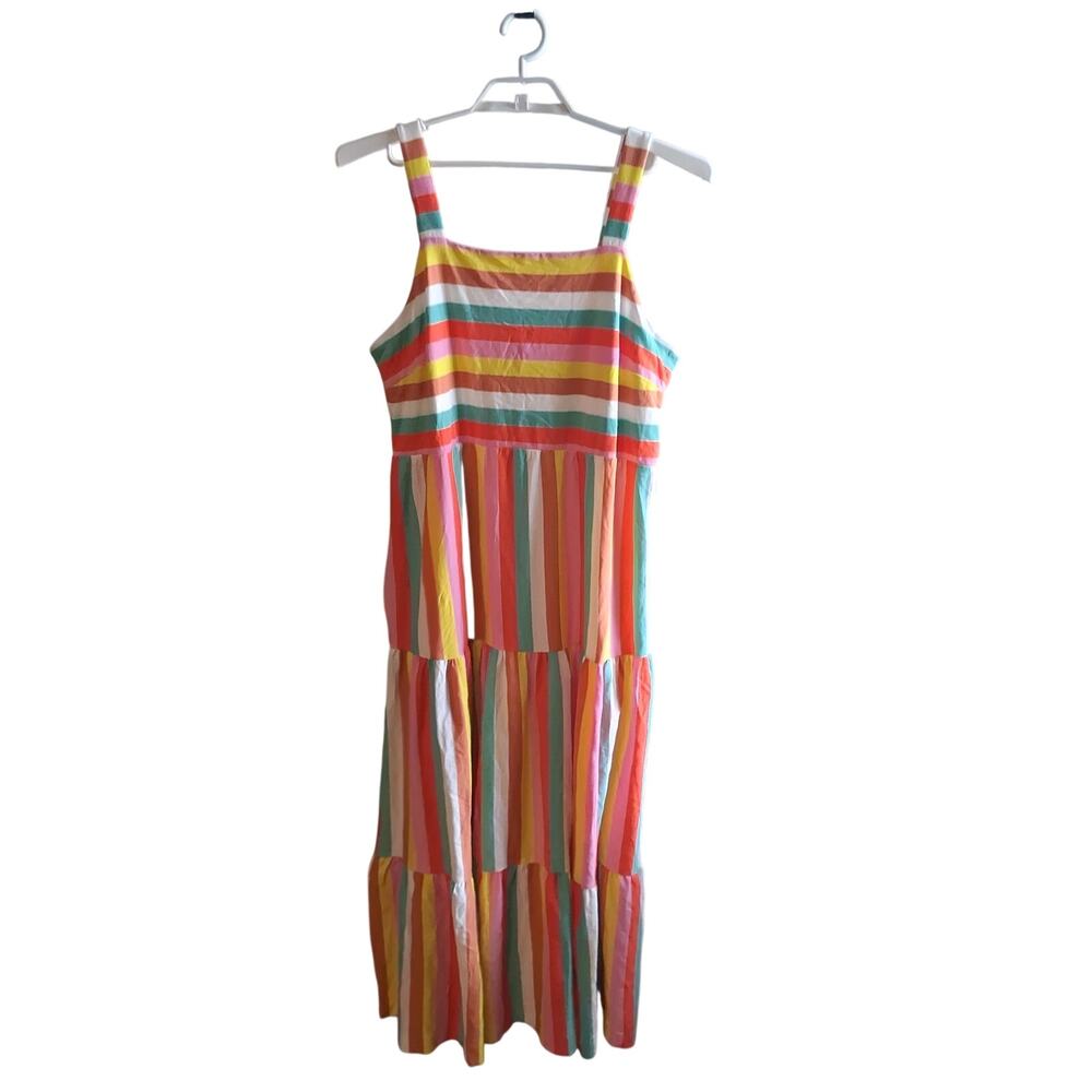 J Crew nwt maxi dress womens XL rainbow stripe cotton knit pockets